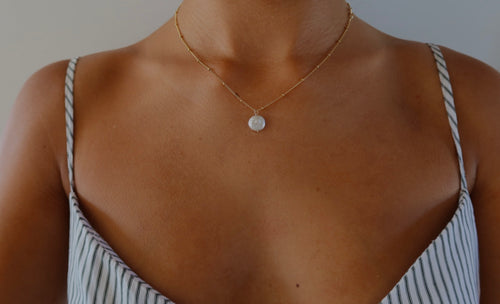 gold filled beaded chain with pearl